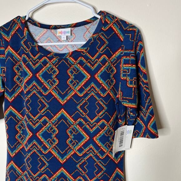 Lularoe Julia Sheath Midi Dress Printed Short Sleeve Women Blue Geometric S NWT - Picture 2 of 6